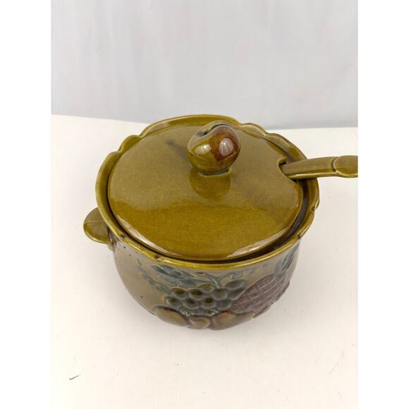 California Pottery Handled Tureen Ladle 2005 Mustard Yellow Embossed Fruit VTG - Picture 4 of 13